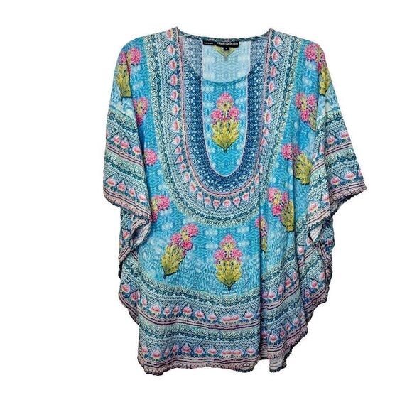 Tolani Collection Womens Multicolor Floral Narissa Printed Woven Caftan Tunic L - Picture 7 of 12